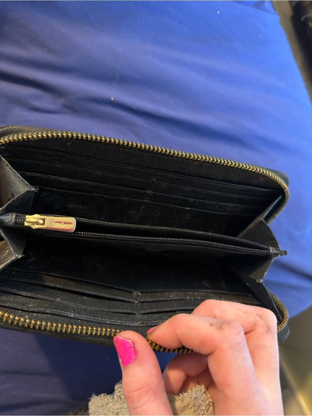 Coach Black Zip Wallet with Exterior Card Pocket and Gold Logo